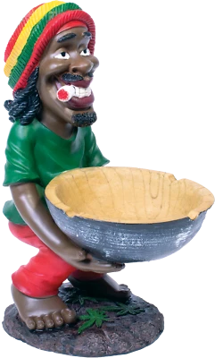 18" Rasta Jamaican Man Holding Round Bowl Polyresin Ashtray Decoration