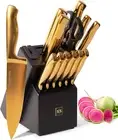 Black and Gold Knife Set with Block – 14-Piece Ultra-Sharp Full Tang Knives w...