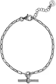 [JewelryWeb] 925 Sterling Silver 18 Centimeters + 3 Centimeters Rhodium Plated CZ Decorated Toggle Bar Bracelet 18+3 Centimeters Lobster Clasp Closure Made in Italy Link-Bracelet for Women