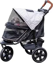 No-Zip AT3 Pet Stroller for Cats/Dogs, Zipperless Entry, Easy One-Hand Fold, Jogging Tires, Removable Liner, Cup Holder + Storage Basket, Platinum
