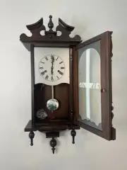 VINTAGE *NEW* Polaris 31 Day Wall Clock Winding Key Wood Glass Chime