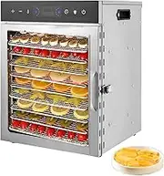 12-Trays Food Dehydrator Machine Dryer, Stainless Steel Dehydrater with Led Display, Adjustable Timer, Up to 90°C Temperature, Overheat Protection, for Treats, Meat, Fruit, Veggies