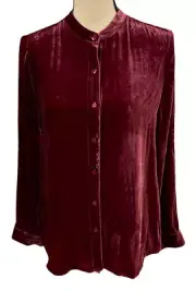 Eileen Fisher Hibiscus Mandarin Collar Velvet Long Top X-Small $278