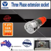 4 pin 3 phase extension socket 32A 50HZ 500v IP66