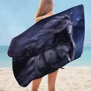 Stunning Black Horse the Black Thunder Horses Art Microfiber Beach Towel