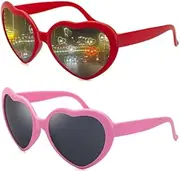 2PCS Heart Shape Diffraction Glasses, Love Heart Rave Prism Glasses, Perfect for Valentines Day Accessories, Rave Party, Wedding Party, Musical Evening, Fireworks Shows