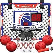 EagleStone Kids Indoor Basketball Hoop, 4 Balls Mini Basketball Toy for Toddlers, with Electronic Scoreboard Over The Door Room Wall Basketball Hoop Goal Boys Girls Age 3 4 5 6 7 8 9 10