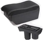 Auto Armrest Box Armrest Box for Citroen C2 C3 Car Armrest Storage Box Cup Holder with USB Modification Accessorissories(C,White line)