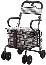 Elderly Walker, Rollators Walkers Lightweight Steel Pipe Folding Four Wheel Rollator Walker with Padded Seat Carry Basket and Locakble Walking aid (C) Interesting