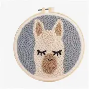 Alpaca Punch Delight Kit: Whimsical Cartoon Animal Embroidery Set for Beginners.