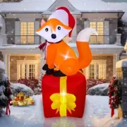 Christmas Fox Santa Hat Gift Box Airblown Inflatable Decor LED Blow Up Xmas Lawn