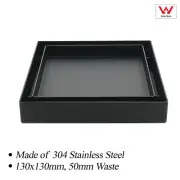 Black 130x130mm Square Tile Insert Floor Drain Shower Grate 50mm Outlet Waste