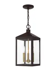 Livex Lighting 3-Light Bronze With Antique Brass Cluser Outdoor Pendant Lantern