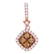 14k Rose Gold Round Diamond Offset Square Pendant 1/2 Cttw