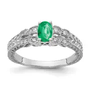Solid 14k White Gold 6x4mm Oval Simulated Emerald AA CZ Ring