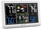 Weather Station Wireless Indoor Outdoor, 7.5in Display Atomic Clock, Inside Outside Thermometer and Hygrometer with Weather Alert, Barometer and Weather Forecast, Time and Calendar, White