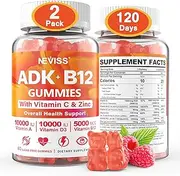 Sugar-Free Vitamin A-D-B12 Gummies for Adults - Vitamin A, D3 5000 IU, Methyl B12 2500mcg, ADK Vitamin Supplement & C & Zinc | Overall Health Support for Bone, Heart, Energy, Immune, 120 Servings
