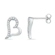 14k White Gold Round Diamond Heart Earrings 1/10 Cttw