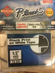 GENUINE BROTHER P-TOUCH TZ-231 BLACK PRINT ON WHITE TAPE 1/2" WIDTH BRAND NEW