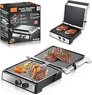 Panini Maker & Grill, Breakfast Sandwich Press with Temperature and Time Settings, Non-Stick Coating, 180° Open Doubie-Sided Heating,Electric Indoor Grill for Grilling Steaks, Burgers