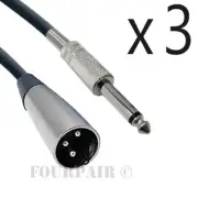 3 Pack Lot 100ft XLR 3-Pin Male to 1/4" Mono Shielded Microphone Mic Audio Cable