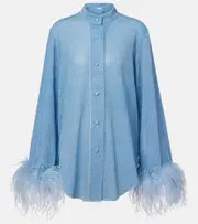 [Oseree] Oséree Lumière Plumage feather-trimmed shirt S/M blue