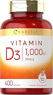Vitamin D3 1000 IU | 400 Softgels | Non-GMO and Gluten Free Vitamin Supplement | 25 mcg | by Carlyle