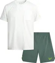 [Reebok] Boys Athletic Shorts Set - 2 Piece Summer Clothes Outfit with Pocket Tee and Boys Running Shorts for Active Kids