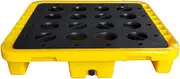 Spill-Proof Tray Oil Tank Spill Tray，Yellow and Black Polyethylene Containment Spill Pallet, Modular Platform with Flat Top Grating, Leakproof Tray, Warehouses Factory for Stack Oil Drums Pl