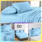 Gracy Deep Wall Bedding Sheets 1000TC Egyptian Cotton Double Size Sky Blue Strip