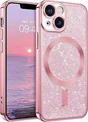 GaoBao Magnetic for iPhone 13 Mini Case, Slim Fit iPhone 13 Mini Case [Compatible with MagSafe] Luxury Sparkle Shiny Full Body Protective Phone Cases Covers for iPhone 13 Mini 5.4 inch, Pink Glitter