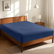 LINENOVA King Single Fitted Sheet – 100% Vintage Washed Cotton - Naturally Soft & Breathable, 40cm Deep Pocket – Navy, 1 Piece