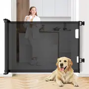 ADVWIN 180CM Retractable Safety Gate, Dog Cat Fence Enclosure Safe Guard For Stairs Puppy Security Barrier Mesh Indoor/Outdoor Black