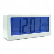 Digital Alarm Clock Blue LED Display Time Date Temp Snooze White 14cm