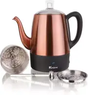 PER04 Stainless Steel Electric Coffee Percolator, 4 Cup, Polished Copper Finish,