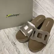 Antelope Womens Grey Koko H30 Solid Suede Open Toe Wedge Platform Sandals 41