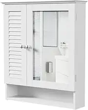 MOIDEI White Medicine Cabinets with Mirror,2 Door Adjustable Shelves Bathroom Wall Mounted Cabinet,Over The Toilet Space Saver Storage Cabinet for Bathroom Laundry Room