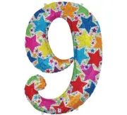40" Number 9 - Holographic Stars Megaloon Foil Mylar Party Balloon, Pack of 1