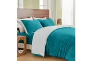 LINENOVA Warm Soft Teddy Fleece Sherpa Quilt Cover Pillowcases Set For Cold Winter Night - King Single,Teal