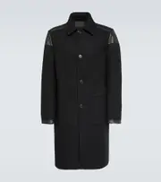 [Prada] Prada Leather-trimmed wool-blend coat AU 96 black