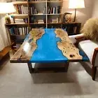 Blue Epoxy Resin Kitchen Dining Table Console Study Desk Handmade Home Decor Art