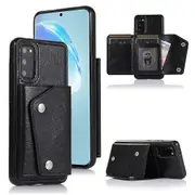 S20 Wallet Back Cover PU Leather Case With Card Holder Phone Case - Black