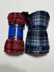 2 Pair M. Men’s Soft Sleep PJ Lounge Pants Micro Fleece Pockets Plaid Blue & Red