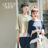 在飛比找蝦皮商城優惠-QUEENSHOP【01037434】拼接襯衫假兩件圓領棉T