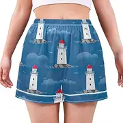 [RPLIFE] Cute Woman Pajama Shorts, Women's Comfy Lounge Shorts,Summer Pajamas Women, Whimsical Sweet Lighthouse Blue, Large