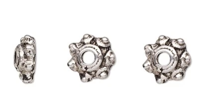 Bead Cap, 24 Antiqued Silver Pewter 6x2mm Round Bead Caps to Fit 4-6mm Beads