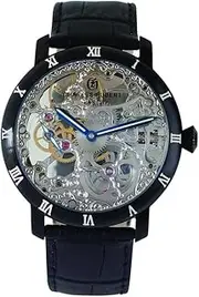 [CHARLES-HUBERT PARIS] Charles Hubert 4038-A Mechanical Hand Wind Skeleton Men's Watch, Black, Silver