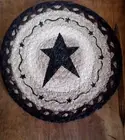 Primitive Black Star 10" Round Placemat Trivet Earth Rugs, Braided Jute