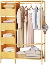 Portable Wardrobe Rack,Wardrobe Standing Cloth Wardrobe Portable Wardrobe Shelves Folding Wardrobe with Hanging Rail, Canvas Wardrobe for Bedroom,Yellow-Withoutdoorcurtain