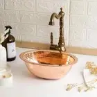 Oval Hammered Copper Vessel Sink Bathroom, Countertop and Drop-In Kitchen Sink